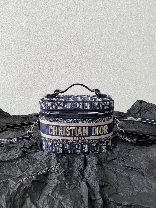 Dior專櫃2022新款女包 迪奧老花藍小號斜挎刺繡化妝包 fkd1715